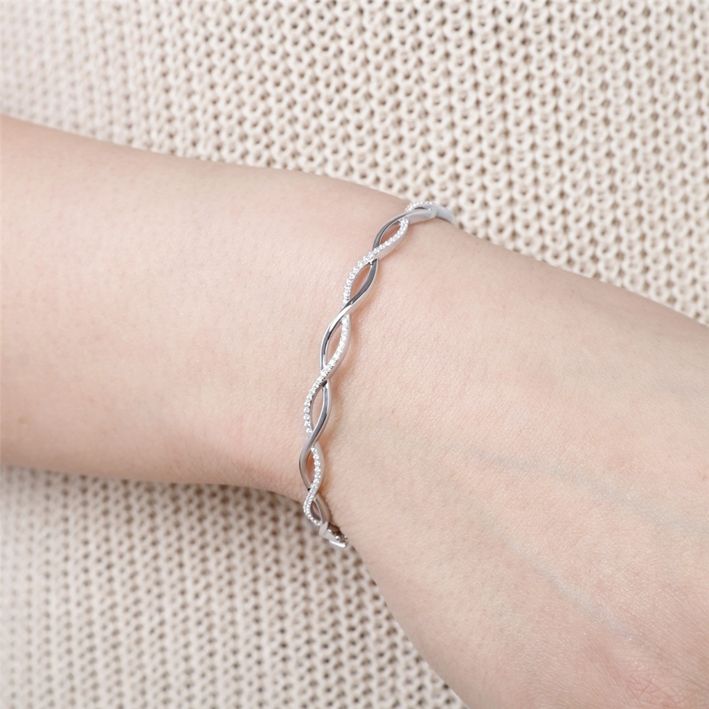 14K White Gold Twist Diamond Bangle Bracelet