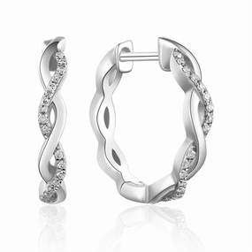 14K White Gold Twisted Diamond Hoop Earrings