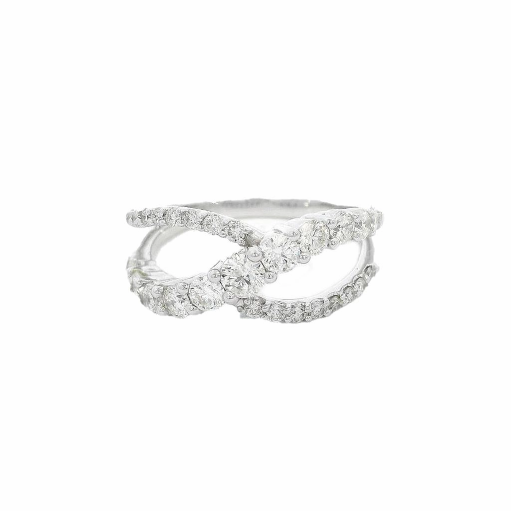 14K White Gold Twisted Natural Diamonds Ring
