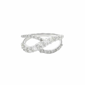 14K White Gold Twisted Natural Diamonds Ring