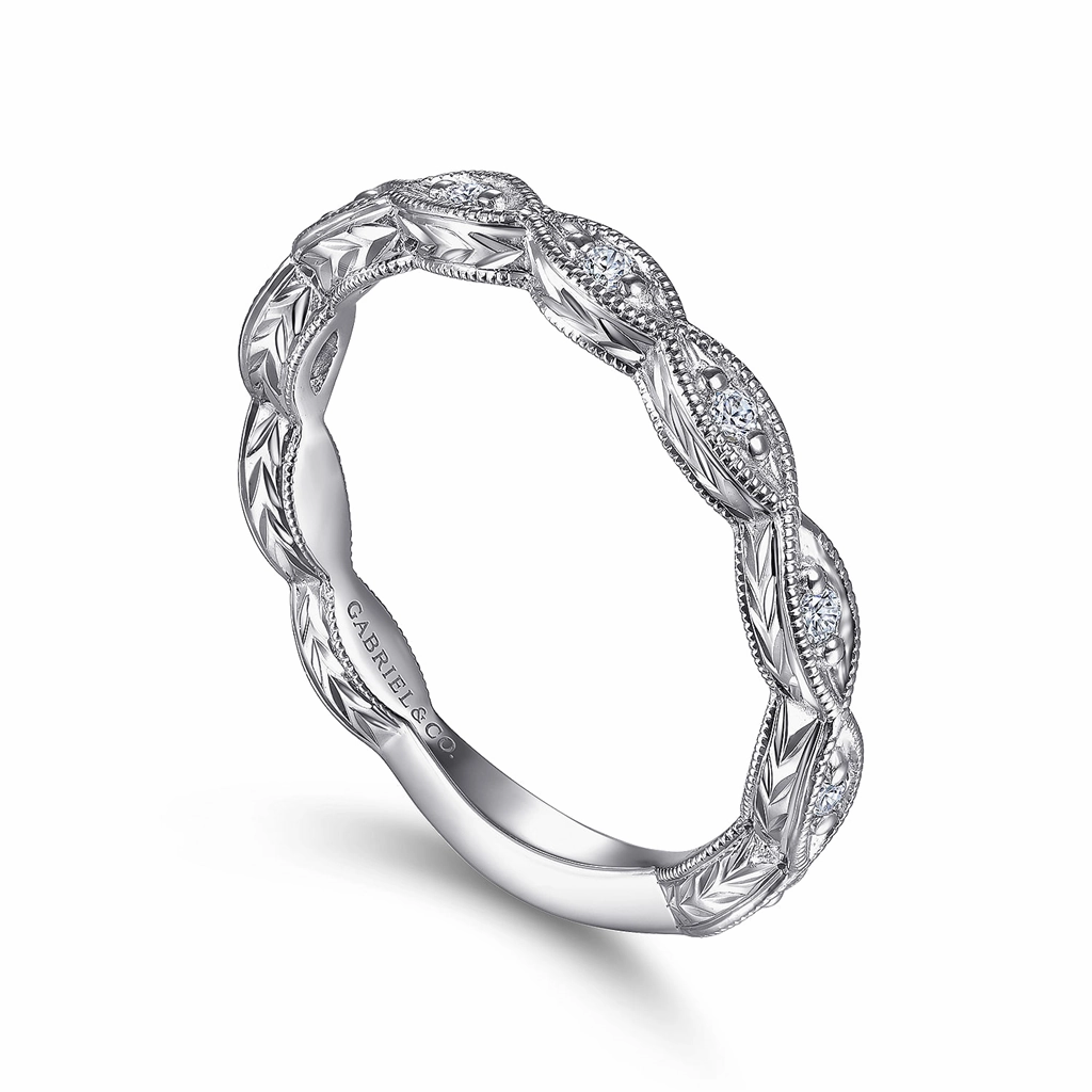 14K White Gold Vintage Inspired Prong Set Straight Diamond Ring