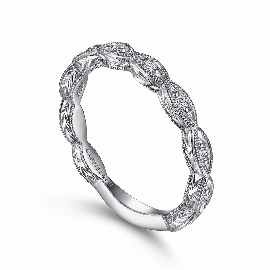14K White Gold Vintage Inspired Prong Set Straight Diamond Ring