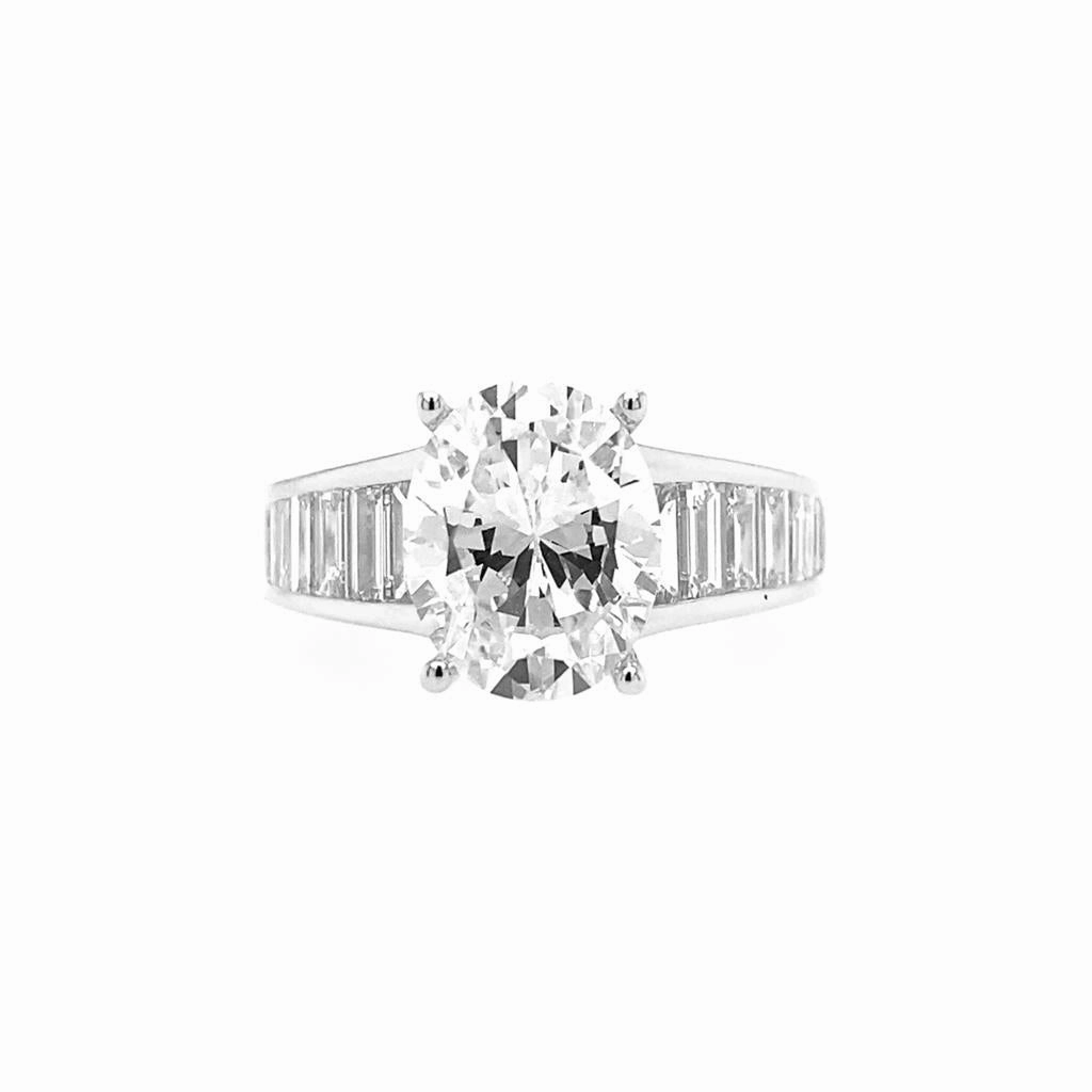 14K White Gold Wide Band Oval Diamond Engagement Ring