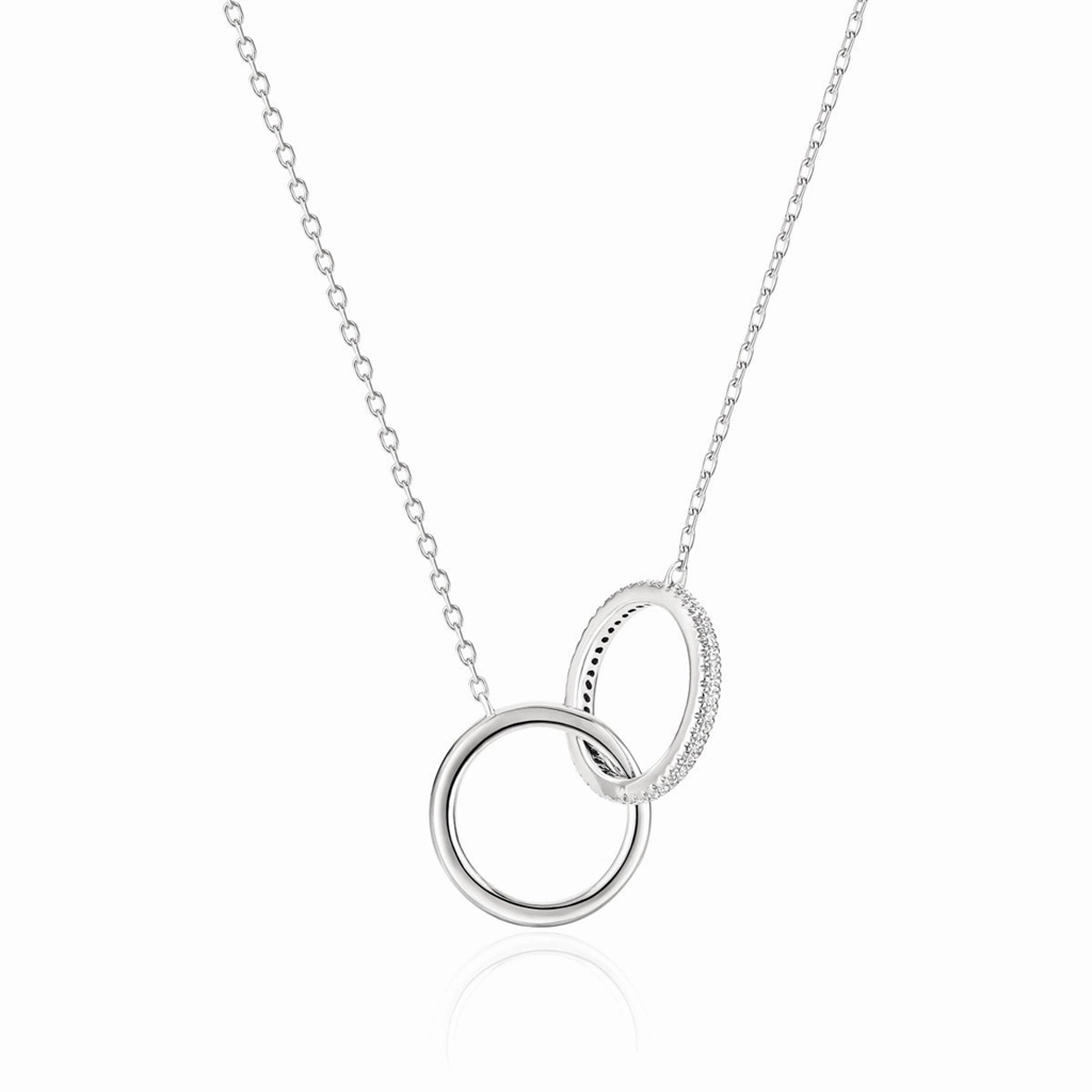 14K White Gold You & Me Diamond Necklace