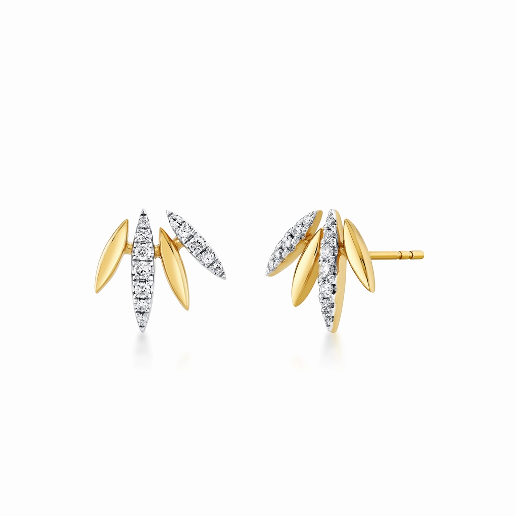 14K Yellow And White 'Tulira' Floral Natural Diamonds Earrings