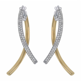 14K Yellow And White Drop Natural Diamonds Earrings