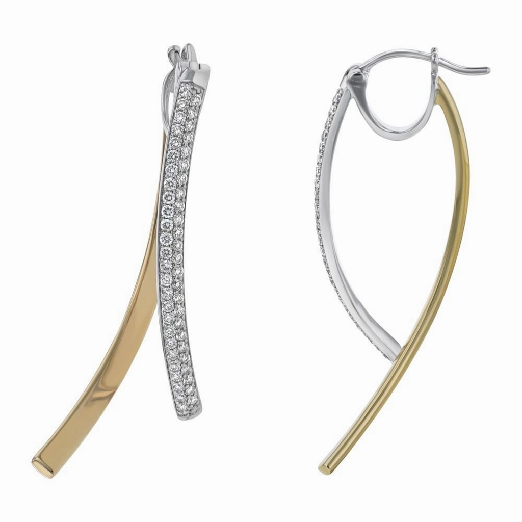 14K Yellow And White Drop Natural Diamonds Earrings