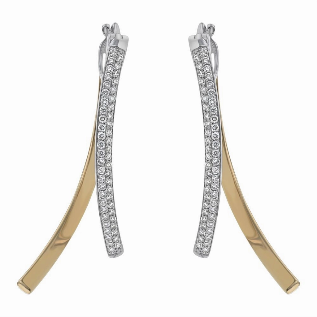 14K Yellow And White Drop Natural Diamonds Earrings