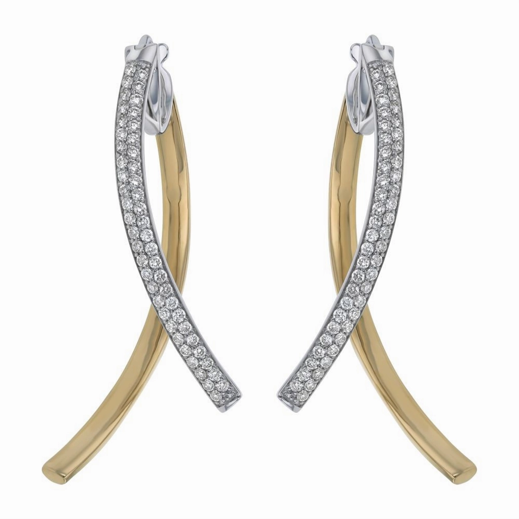 14K Yellow And White Drop Natural Diamonds Earrings