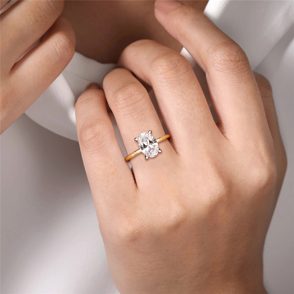 14K Yellow And White Gold 'Cari' Hidden Halo Oval Natural Diamonds Natural Diamonds Engagement Ring