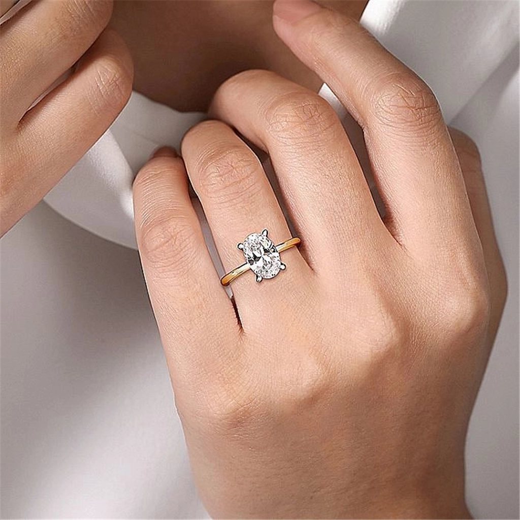 14K Yellow And White Gold 'Evalia' Oval Center Solitaire Engagement Ring