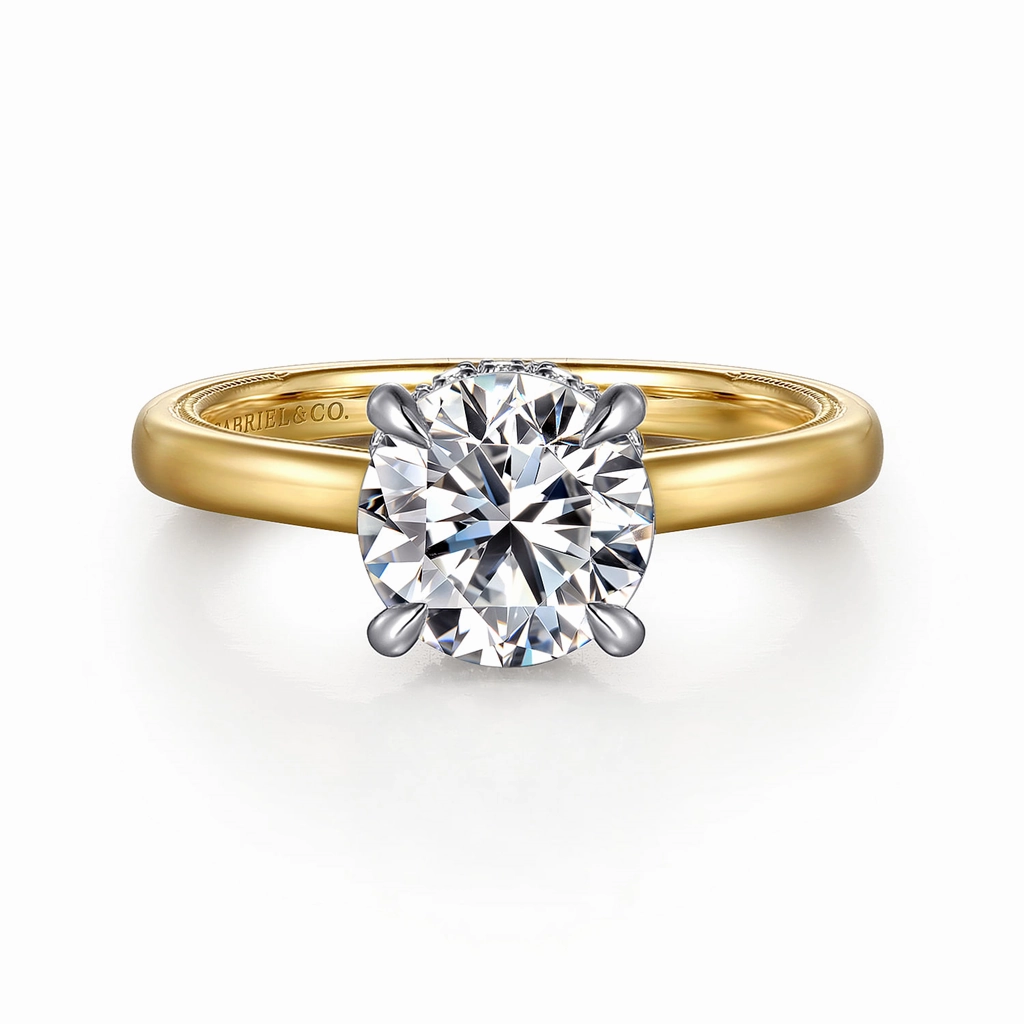 14K Yellow And White Gold 'Sandi' Hidden Halo Round Diamond Engagement Ring