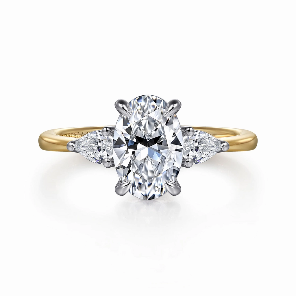 14K Yellow And White Gold 'Sima' Three Stone Oval Diamond Engagement Ring