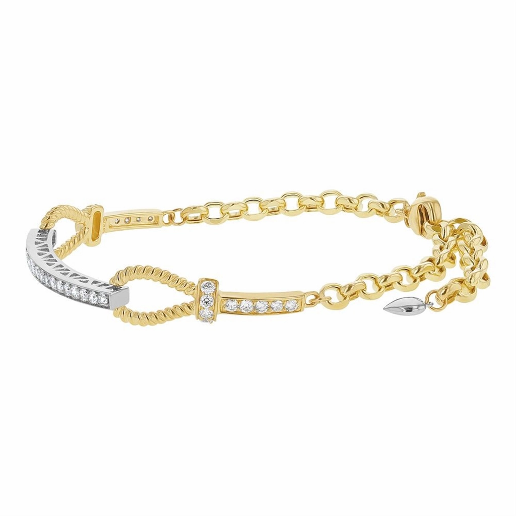 14K Yellow And White Gold Diamond Adjustable Length Bar Bracelet