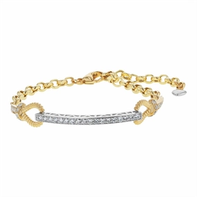 14K Yellow And White Gold Diamond Adjustable Length Bar Bracelet