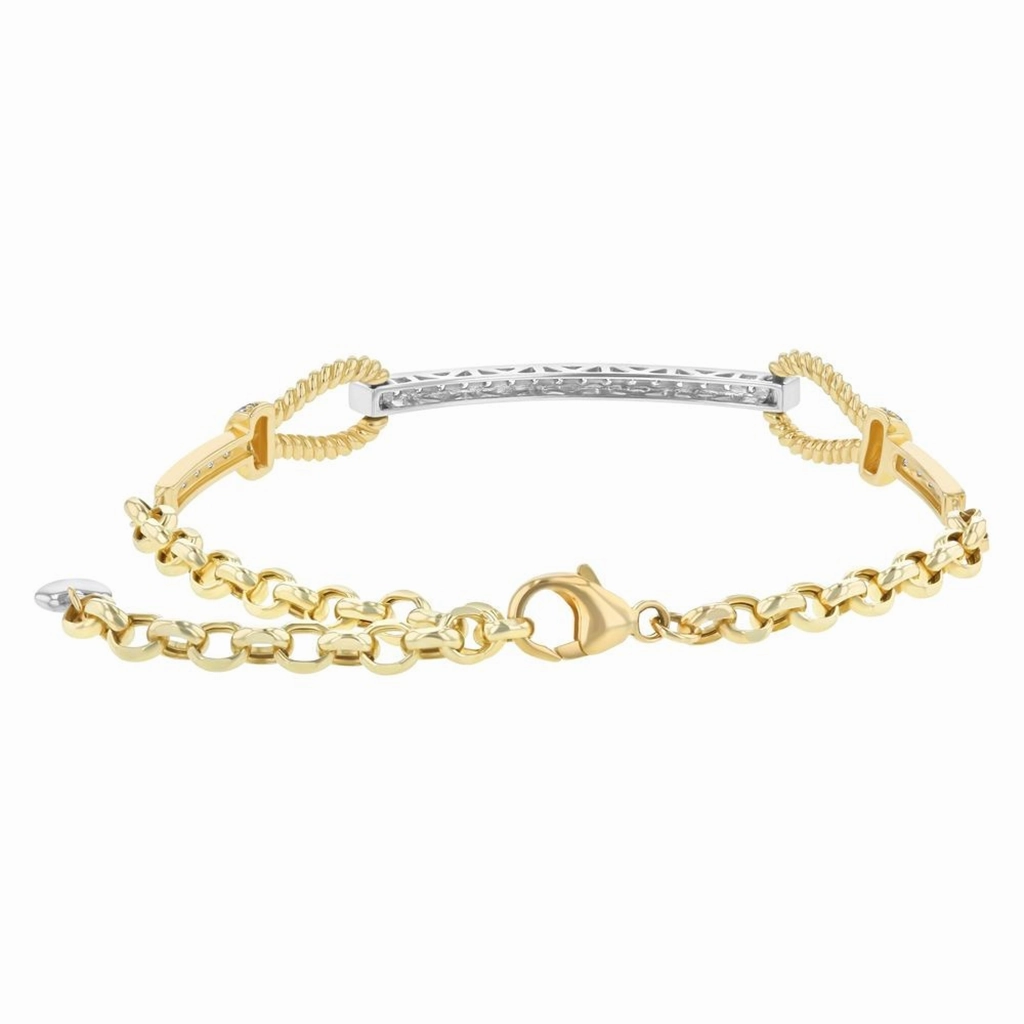 14K Yellow And White Gold Diamond Adjustable Length Bar Bracelet
