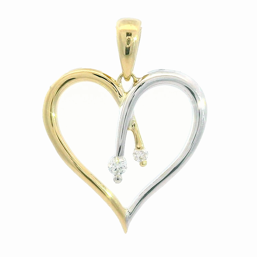 14K Yellow And White Gold Diamond Heart Pendant