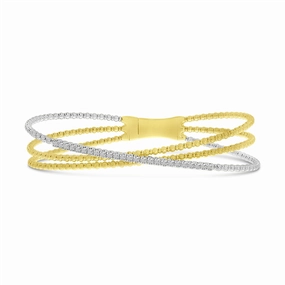 14K Yellow And White Gold Diamond Triple Strand Flex Bracelet