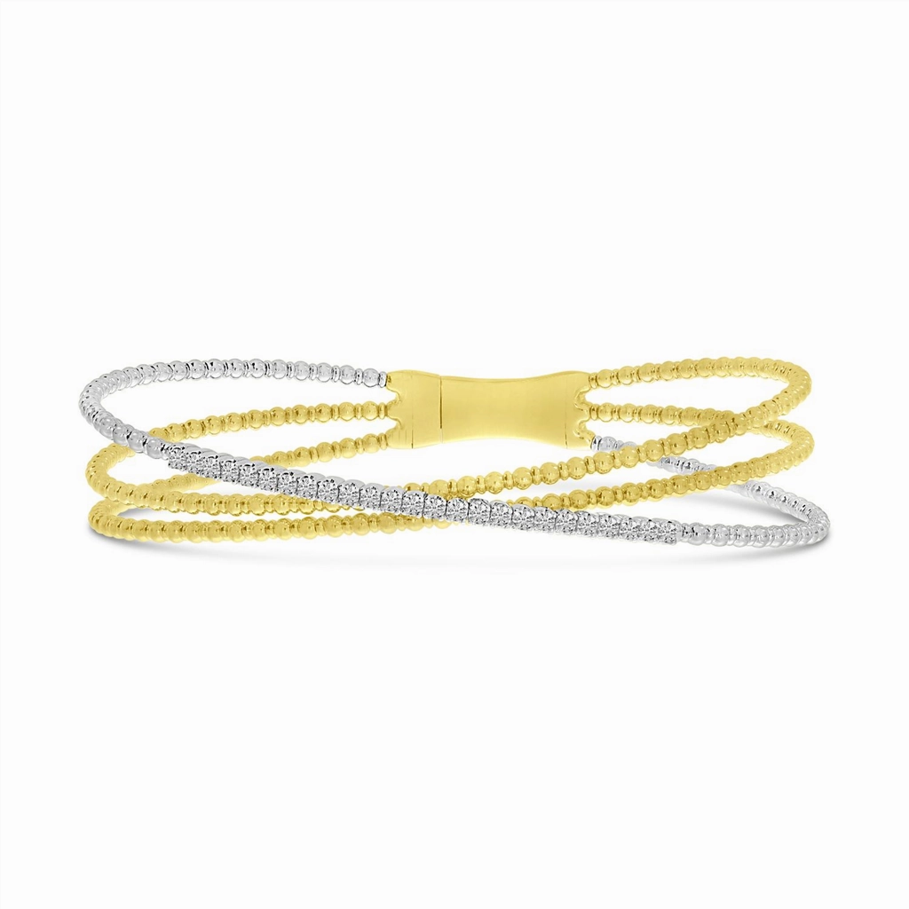 14K Yellow And White Gold Diamond Triple Strand Flex Bracelet