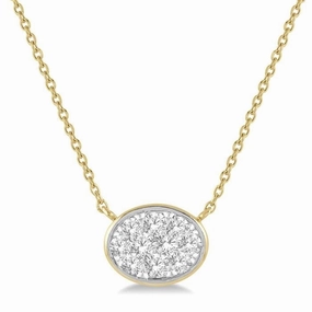 14K Yellow And White Gold East West Oval Shape 'Lovebright' Diamond Necklace