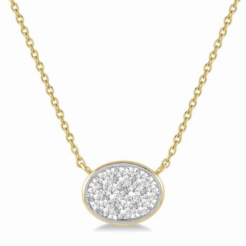 14K Yellow And White Gold East West Oval Shape 'Lovebright' Diamond Necklace