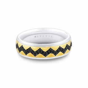 14K Yellow And White Gold Enhanced Black Diamonds 7mm Straight Band