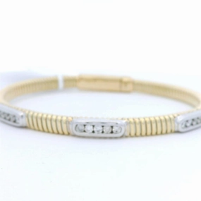 14K Yellow And White Gold Natural Diamonds Bangle Bracelet