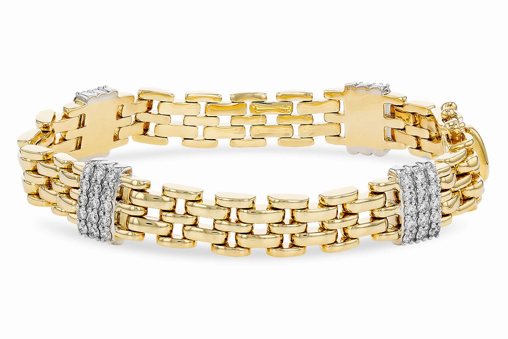 14K Yellow And White Gold Natural Diamonds Fancy Link Bracelet