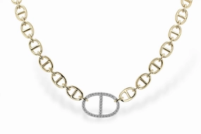 14K Yellow And White Gold Natural Diamonds Fancy Link Necklace
