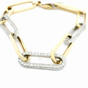 14K Yellow And White Gold Natural Diamonds Paperclip Bracelet