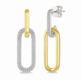 14K Yellow And White Gold Paperclip Diamond Drop Earrings