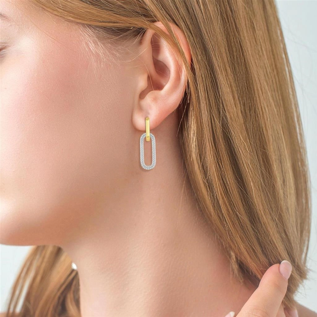 14K Yellow And White Gold Paperclip Diamond Drop Earrings