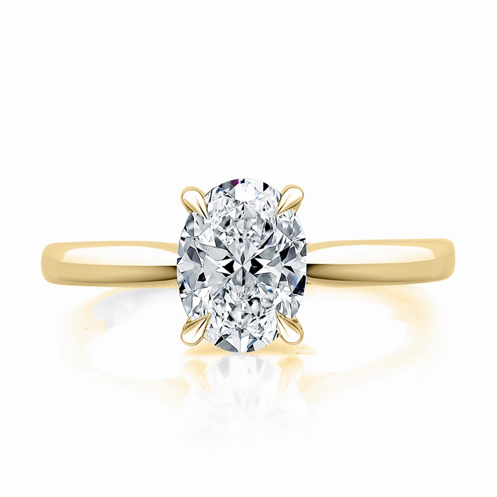 14K Yellow And White Gold Solitaire Diamond Engagement Ring With Peek-A-Boo Diamonds