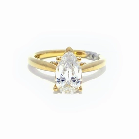 14K Yellow And White Gold Solitaire Diamond Engagement Ring With Peek-A-Boo Diamonds