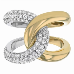 14K Yellow And White Gold Twisted Diamond Ring