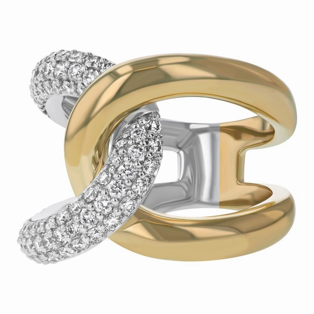 14K Yellow And White Gold Twisted Diamond Ring