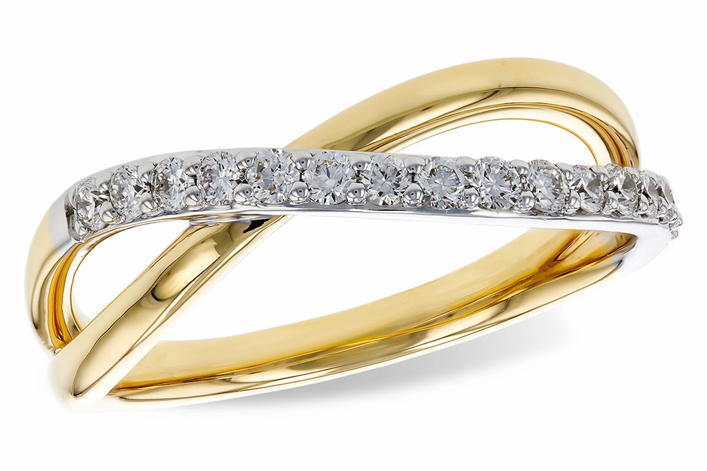 14K Yellow And White Gold Twisted Natural Diamonds Ring