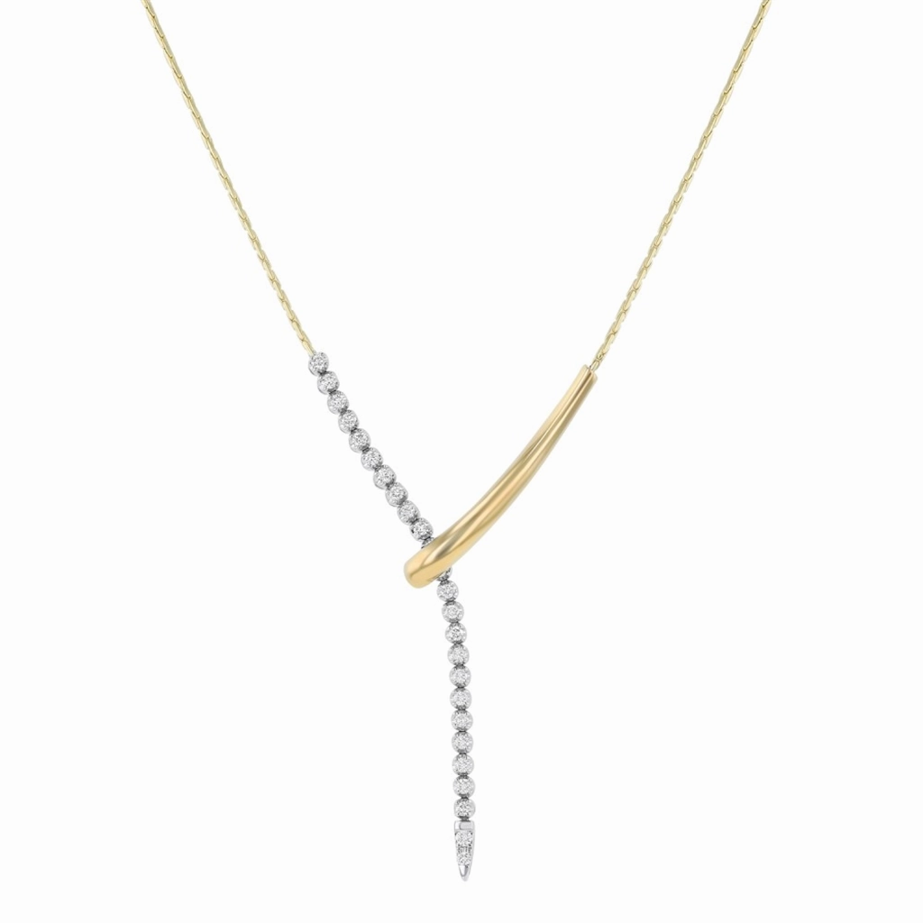 14K Yellow And White Natural Diamonds Lariat Necklace
