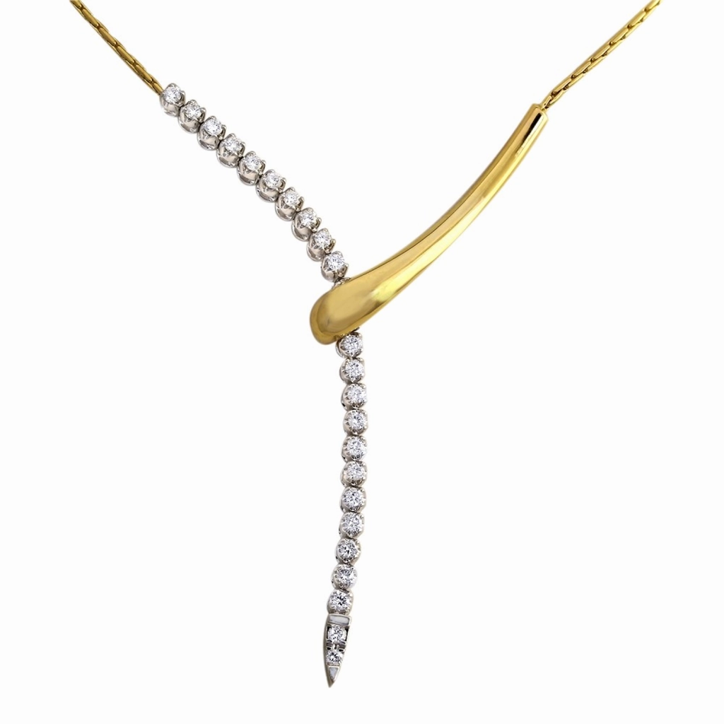 14K Yellow And White Natural Diamonds Lariat Necklace