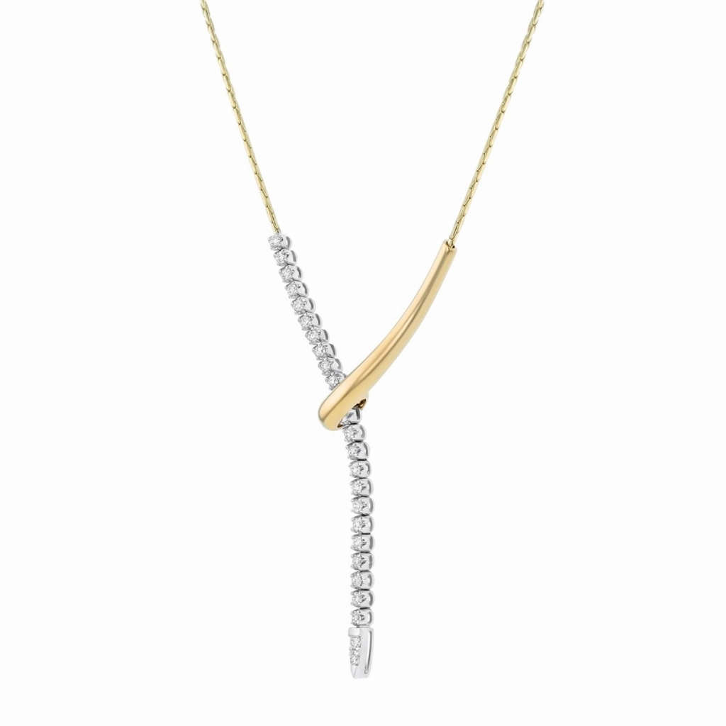 14K Yellow And White Natural Diamonds Lariat Necklace
