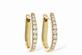 14K Yellow Gold 10Mm Oval Huggie Natural Diamonds Hoop Earrings