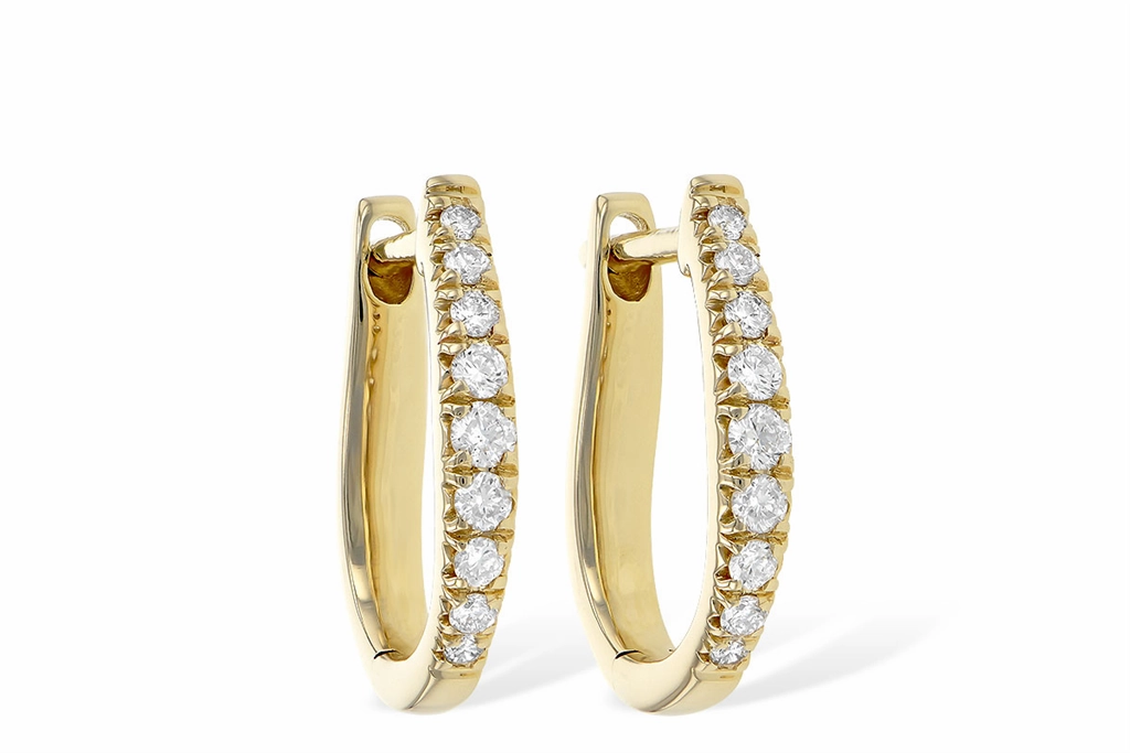 14K Yellow Gold 10Mm Oval Huggie Natural Diamonds Hoop Earrings