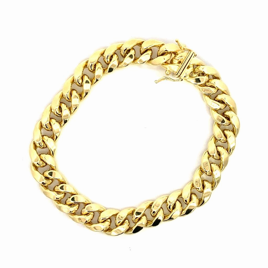 14K Yellow Gold 11.00mm Semi-Solid Miami Curb Chain Bracelet