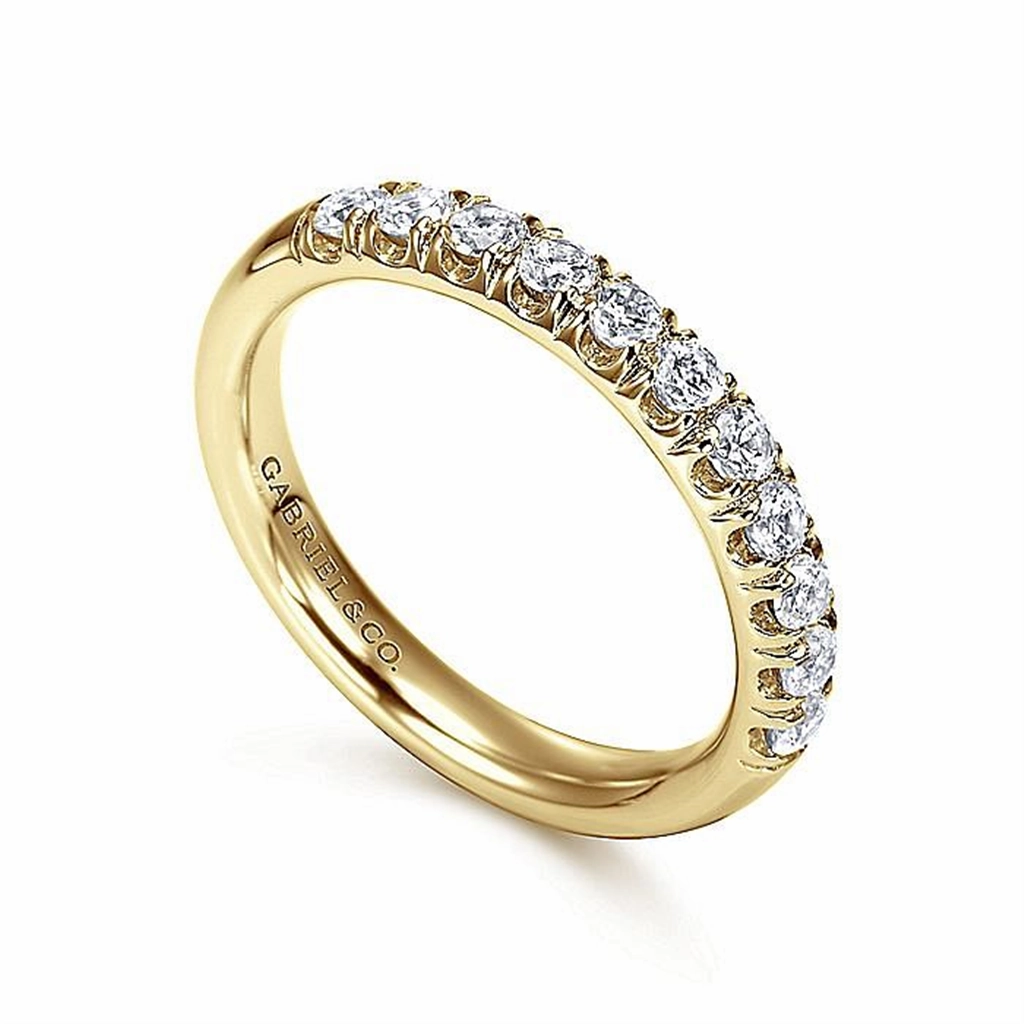 14K Yellow Gold 11 Stone French Pav Diamond Wedding Band
