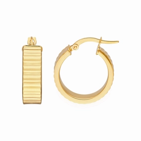 14K Yellow Gold 15mm Line Round Hoop Earrings