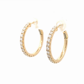 14K Yellow Gold 20mm Round Diamond Hoop Earrings