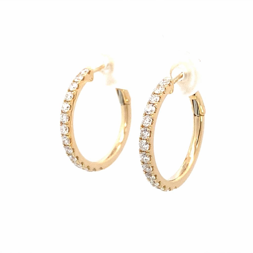 14K Yellow Gold 20mm Round Diamond Hoop Earrings