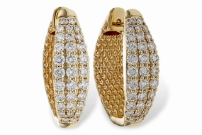 14K Yellow Gold 25Mm Oval Contemporary Natural Diamonds Hoop Earrings