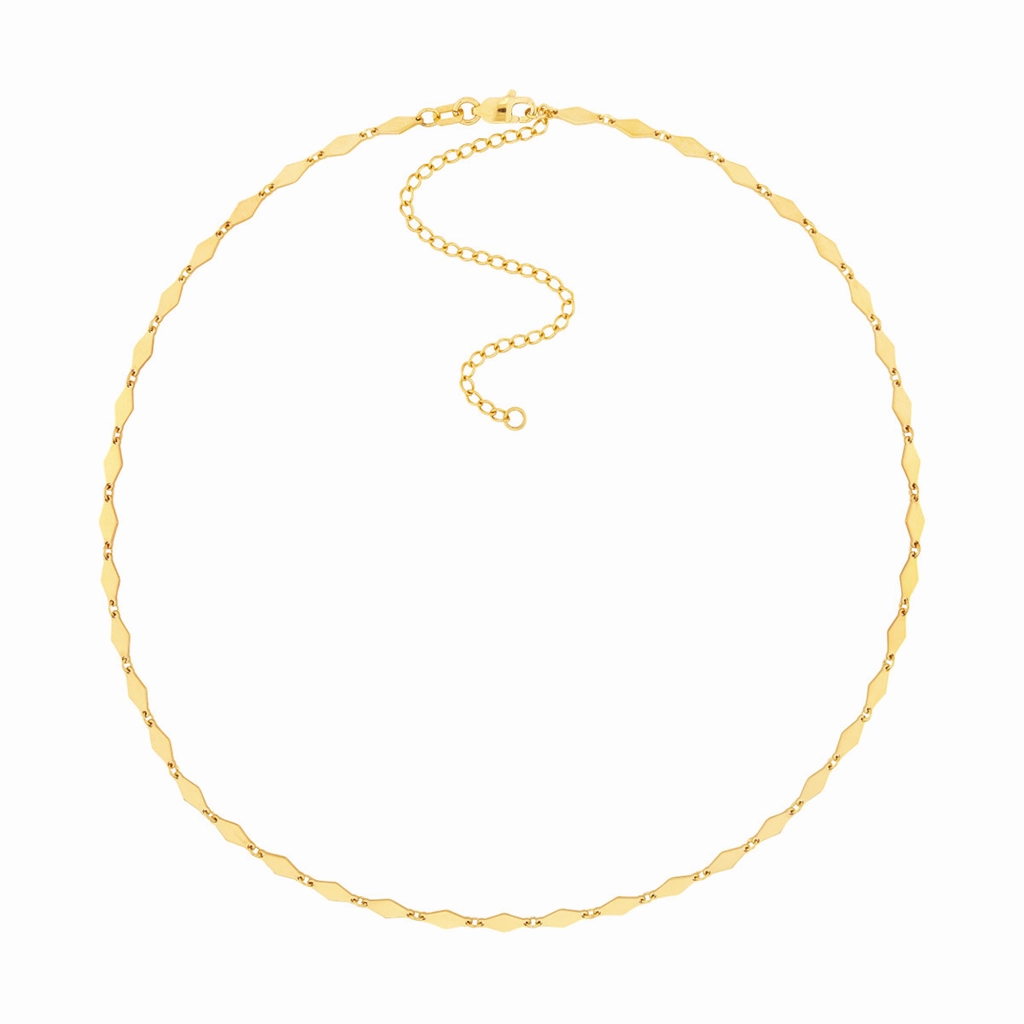 14K Yellow Gold 2.70Mm Mirror Diamond Shape Link Choker Necklace