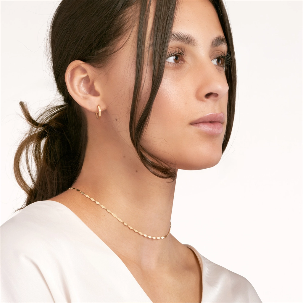 14K Yellow Gold 2.70Mm Mirror Diamond Shape Link Choker Necklace